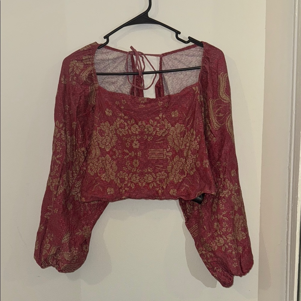 Kimchi Blue Gold and Pink Long Sleeve Crop Blouse
